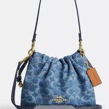 COACH Faye Drawstring Bag Signature Denim Canvas 2Way Shoulder Crossbody CH230