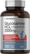 Glucosamine HCL | with Hyaluronic Acid | 2000Mg | 120 Coated Caplets | Non-Gmo &