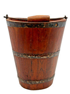 Vintage Wooden Asian Rice Bucket Container Planter 12" x 9.5" D5 G278