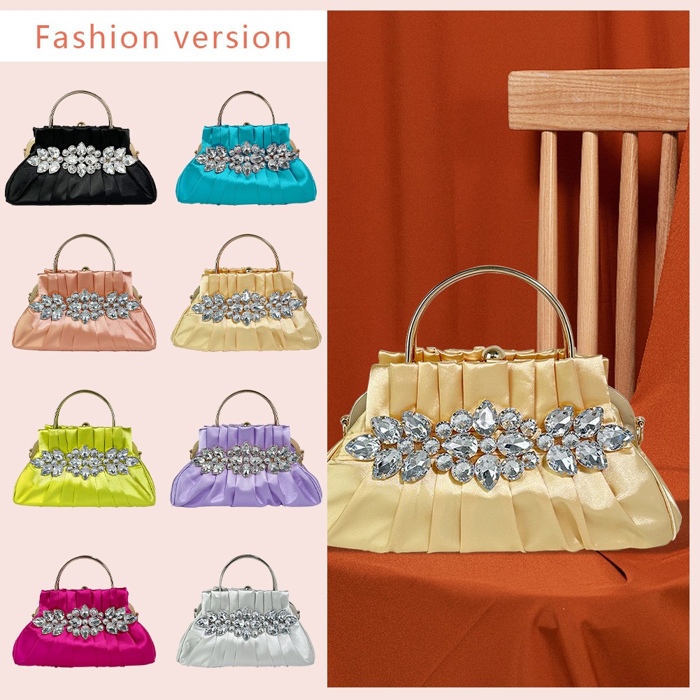 SAINT LAURENT Pochette da sera da donna Borsa da cocktail con strass a catena Borsa a tracolla