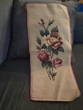 Vintage Needlepoint Floral Flowers Roses 9" X 21" Large Finished Complete Vtg