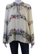 Derek Lam 10 Crosby Women Tunic Blouse Beige Silk Floral Long Sleeve Size 12