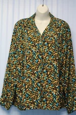 Notations Woman blue & brown abstract print long sleeve button front shirt 1X