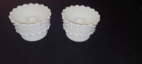 Pair Of Fenton Hobnail Milk Glass Footed Candleholder For Tapers