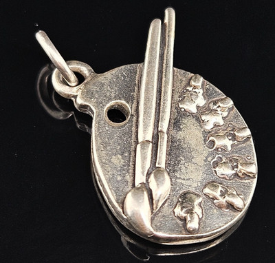 Sterling Silver ARTIST PAINT PALETTE Charm Pendant 925 Art Vintage
