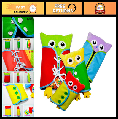 Owl Doll Toy for Kids - Early Learning Busy Board with Lace, Snap, Button, Zip S