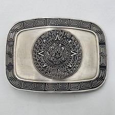 Vintage Sterling Silver .925 Aztec Mayan Calendar Belt Buckle Heavy 98.5g