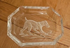 Vintage Intaglio Etched Crystal/Glass Salt Cellar Schnauzer Dog