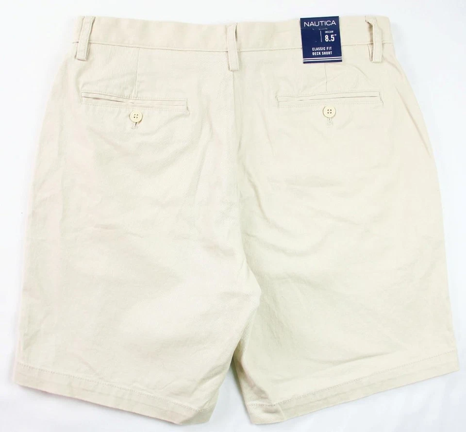 Bermuda Nautica Masculina Deck Shorts 36 Ajuste Clássico Zíper Frontal Plano Bege Mosca $59 NOVO - Imagem 2 de 4