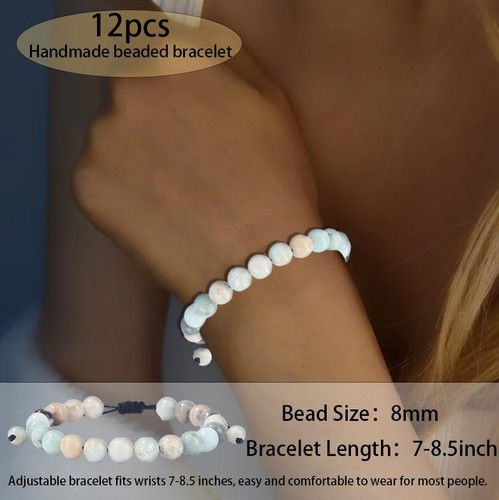 12PCS 8mm Beaded Bracelets for Women Men Crystal Bracelet Semi-Precious Gemstone - Picture 2 of 6