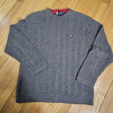 Vintage 90s Chaps Ralph Lauren 100 Cotton Gray Cable Knit Sweater, Size Large
