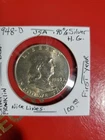 1948 D .90% Silver Benjamin Franklin Half Dollar Coin In 2x2nicelines First Year