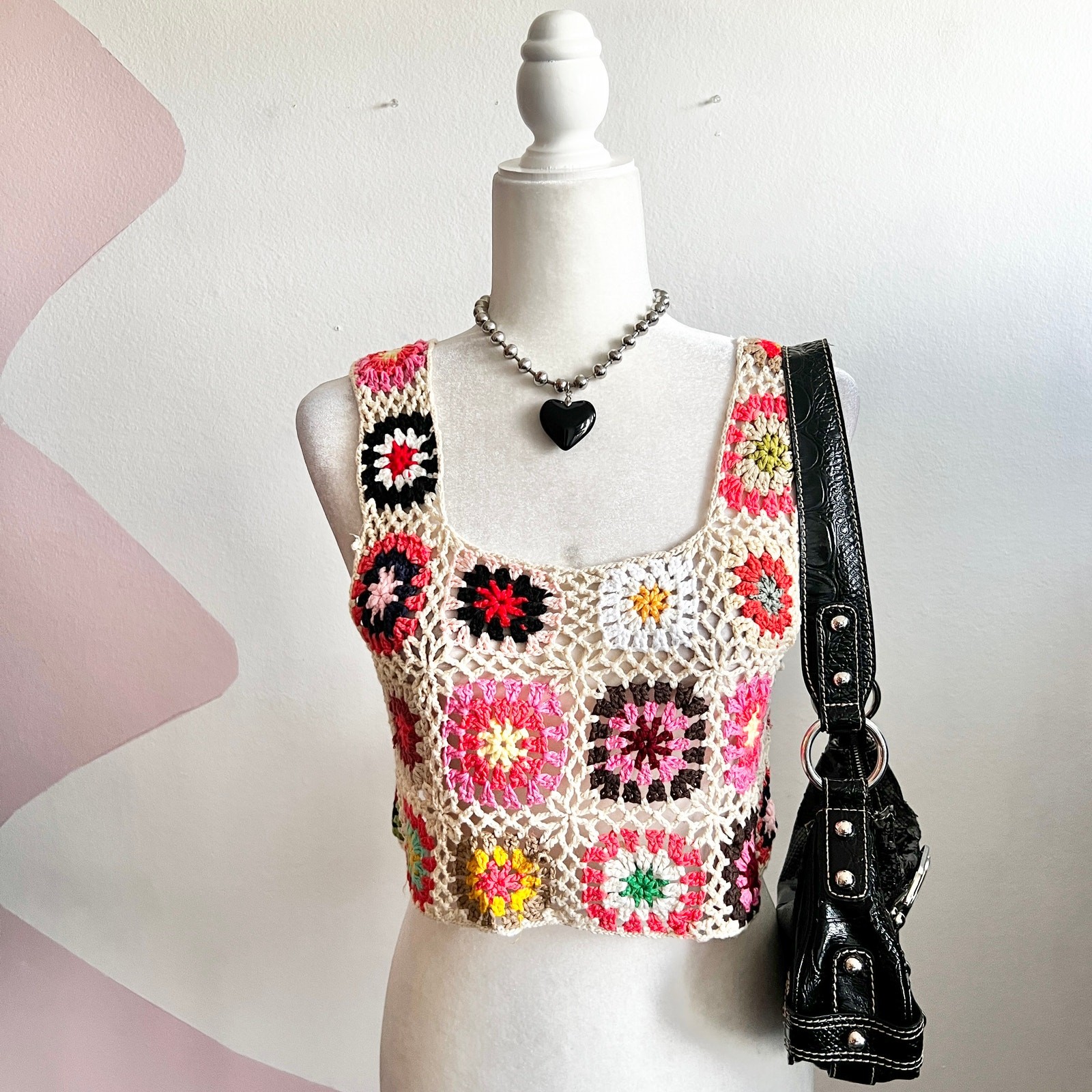 Crochet Tank Top Granny Square Boho 70s Hippie Y2K Festival Small