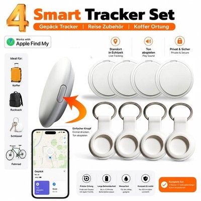 4x Bluetooth Tracker Apple iOS mit Hülle für Gepäck Tracker, Reise Zubehör, Koff