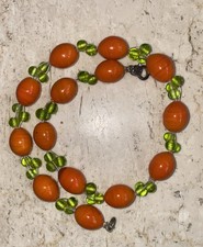 Art Deco Vintage Halskette orange Olivenform Butterscotch Bakelit Berlin 20er