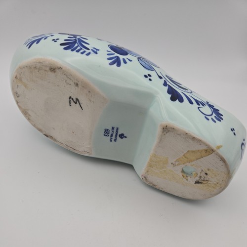 Vintage Hand Painted Blue Delftware Clog Shoe Holland Dutch Floral Design 7” - Imagen 7 de 7