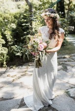 75% Cotton wedding dress, Boho, lace, Retro,  75% Cotton, Size 10, New, Ivory