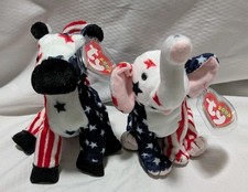 Lefty and Righty, 2000 Rare Patriotic TY Beanie Babies with Tag and Tush Tag