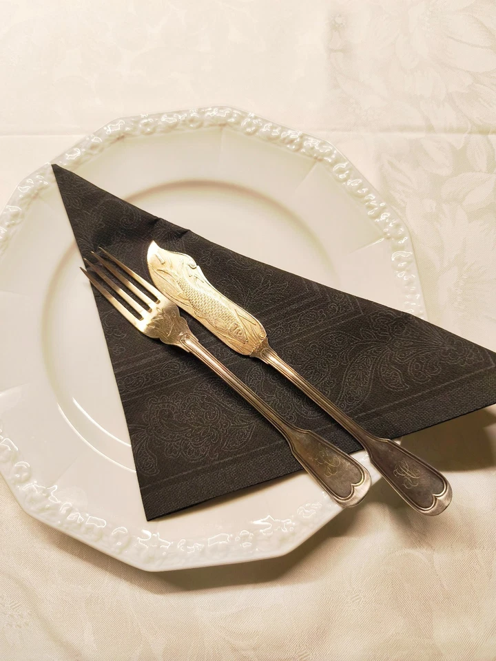 alt antik Jugendstil Fischbesteck versilbert Tafelsilber 12 tlg. seltenes Decor - Bild 3 von 4