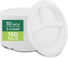 Freshware Paper Plates - Disposable 10" Plate, 150-Pack, Biodegradable Sugarcane