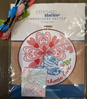 Embroidery Pattern Kit ''Choose Love'' Printed Design With DMC Floss NEW Hearts