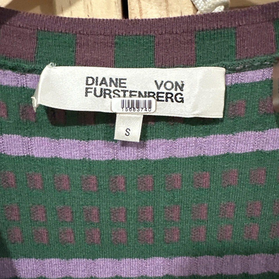 Diane фон Furstenberg зеленый фиолетовый свитер надежном платье размер S см. фото - Изображение 3 из 4
