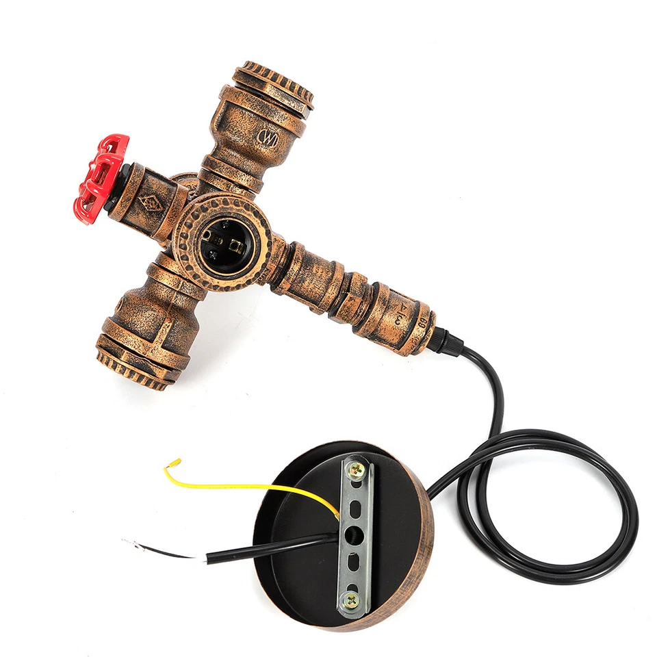 Retro Iron Ceiling Pendant Light Hanging Lamp Steampunk Water Pipe Chandelier - Image 4 of 4