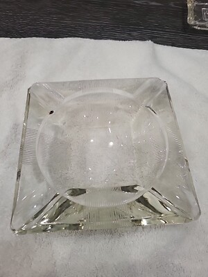 Vintage 60s Square Tapered Glass Ashtray Etched Bird, Some Chips But Cool