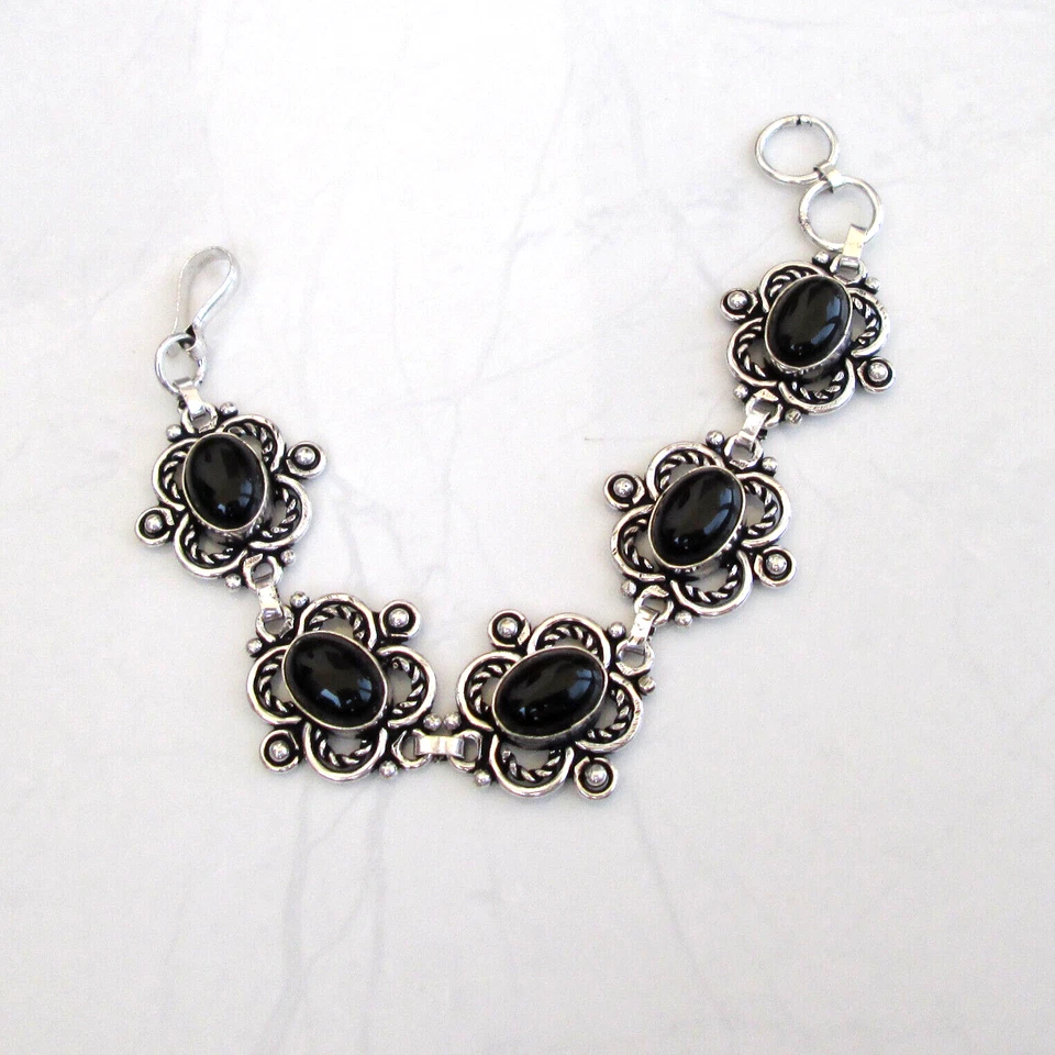 Handmade jewellery silver overlay black onyx cabochon love bracelet jewelry - Image 3 of 4