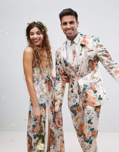 NWOT ASOS Men's Beige Floral Multi-Colored 3-Pc. Suit - Jacket, Tie, and Pants - Picture 4 of 24