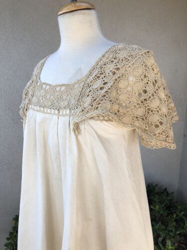 Vintage Boho mexikanisches Tipicano langes Kleid beige Spitze Baumwolle Hochzeit Gr. XS - Bild 10 von 12