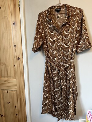 Monki Shirt Dress Small S Brown Snakeprint | eBay UK