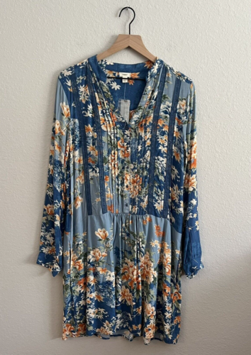 Anthropologie Dress Women Large Blue Floral TINY Pockets Party Wedding NEW - Picture 1 of 12