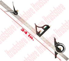 LONG STEEL MACHINIST COMBINATION TRY TRI SQUARE RULER MEASURING ANGLE TOOL RULE