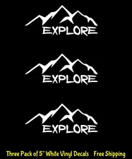 Explore Mountains Hiking Three PK 5" White Vinyl Decals Car Window Laptop Tablet