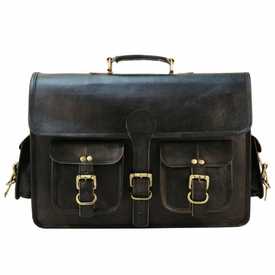 Bolso de hombro de cuero negro hecho a mano para hombre de 18" Maletín para portátil Viaje  Foto 3 de 3