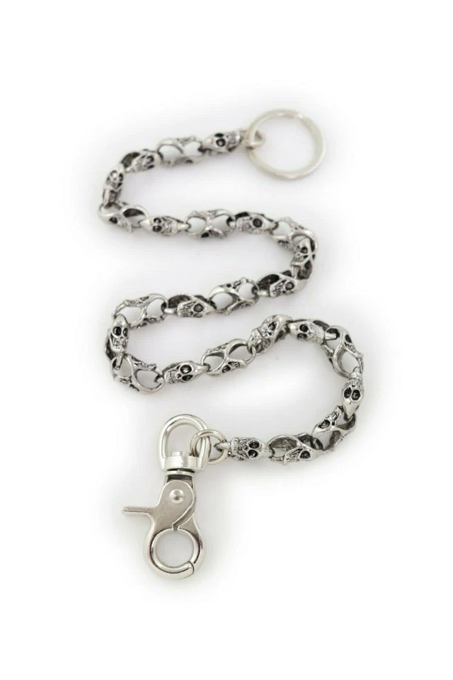 Carteira masculina prata metal corrente jeans motociclista roqueiro mini caveira amuleto esqueleto gótico - Imagem 4 de 4