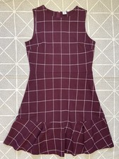 GAP Plaid Knit Dress Sz 8 Burgundy Sleeveless Back Zipper Ruffle Preppy Career