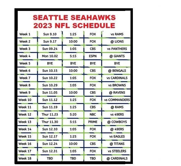 2023 Pacific Time Seattle Seahawks NFL Football Schedule Fridge Magnet