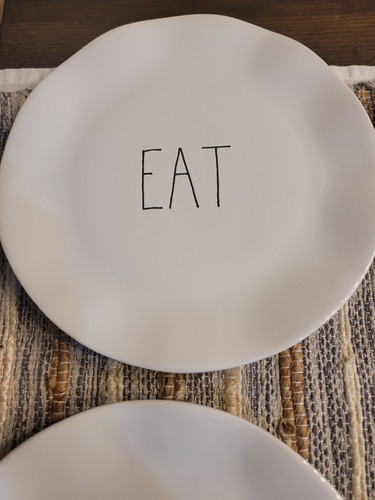 Parini Rae Dunn Inspired White Dinner Plates 10" Set of 4 Good Eat Yumm & Tasty - Picture 3 of 8