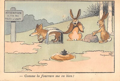 Old postcard illustrator / Benjamin Rabier / Comme la furrure me va bien