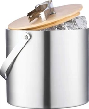 FineDine Double- Wall Stainless Steel Insulated Ice Bucket With Lid & Ice Tong -