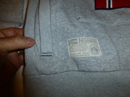 VTG Gray Geographical Norway Hoodie 1/4 Zip Embroidered Patches GYMCLASS Sweden - Picture 7 of 15