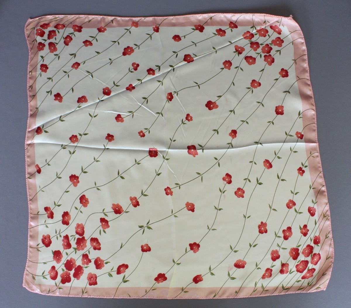 Pink cherry blossom floral scarf Satin silky square neck hair headband  kerchief