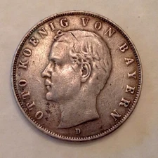 ~ 1908 Germany  Bavaria Three 3 Marks King Otto 