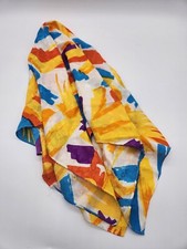 100 Silk 30x30" VTG 80s Scarf - Floral Embossed  Multicolor Geometric Strokes