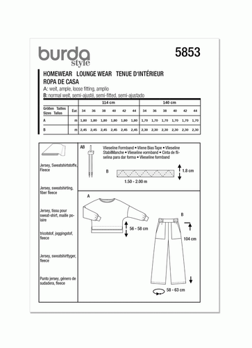 BURDA 5853 MISSES TOP & JOGGER PANTS Sewing Pattern Sizes 8 - 18 Skill: EASY - Picture 2 of 10