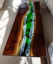 72"x30" Green Epoxy Resin Center Sofa Dining Table Kitchen Slab Countertop Decor