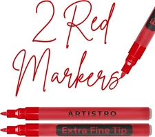 ARTISTRO 2 Red Acrylic Paint Markers - 0.7mm Extra Fine-Tip Pens - 