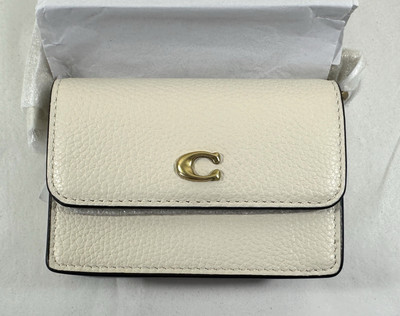 COACH C6718 Chalk Pebbled Leather Half Flap Card Case, crossbody bag